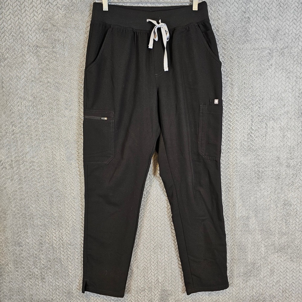 FIGS Zamora Jogger Scrub Pants Black Medium 1000209 Cargo Pockets Drawstring